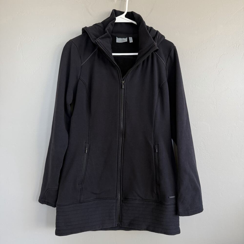 Athleta Reshi Full Zip Up Hoodie Long Pockets Size Small Black Warm